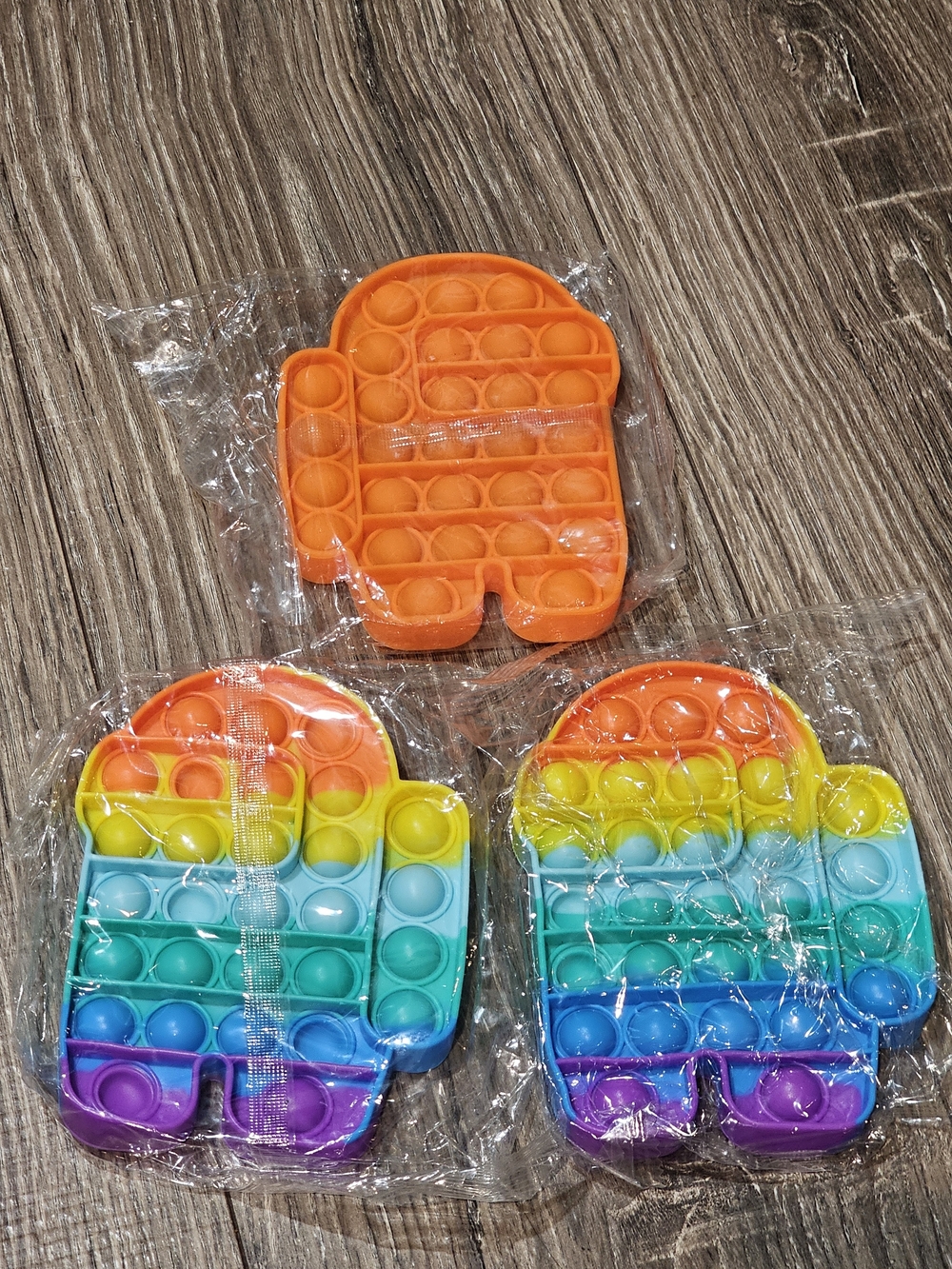 Pop It Among us Fidget Toy - Orange, Rainbow 3 pcs